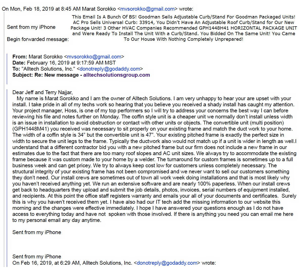 Owners Email Response